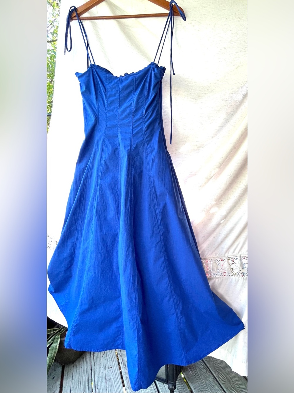Zara Poplin Strappy Midi Dress V-Neck Ruffles Cornflower Blue Small NWT - Picture 12 of 16